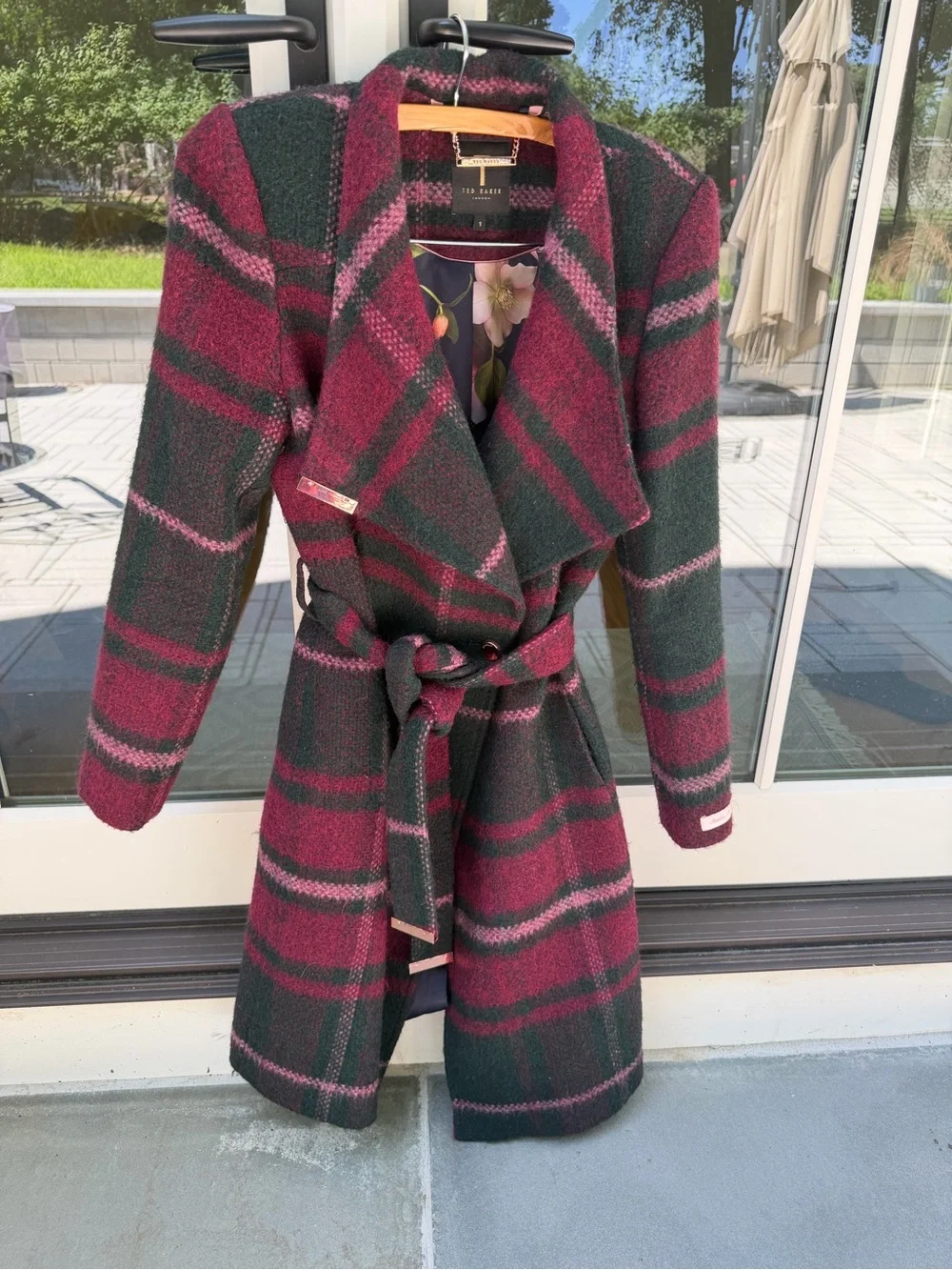 Ted Baker Plaid Belted Wrap Coat – Wool Blend size 1 US size 4